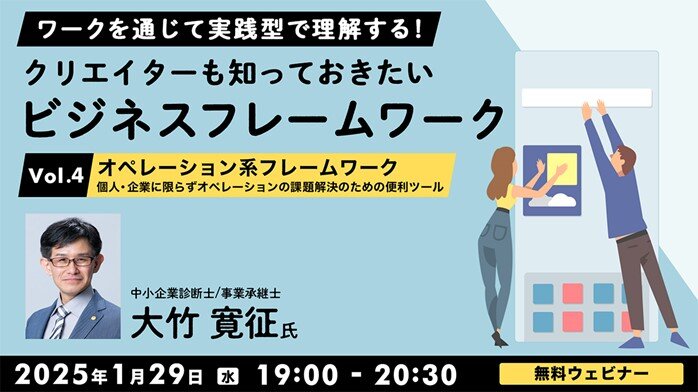 【クリエイター向け】個人・企業問わず使える2つの課題解決ツールとは?1/29(水)無料セミナー「クリエイターも知っておきたいビジネスフレームワークVol.4」